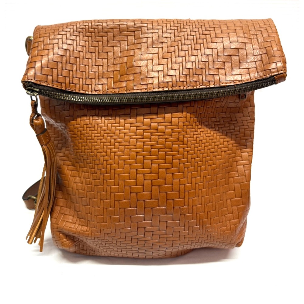 NWOT PATRICIA NASH LUZILLE LEATHER ZIP CONVERTIBLE BACKPACK WOVEN TAN RARE - Picture 1 of 10